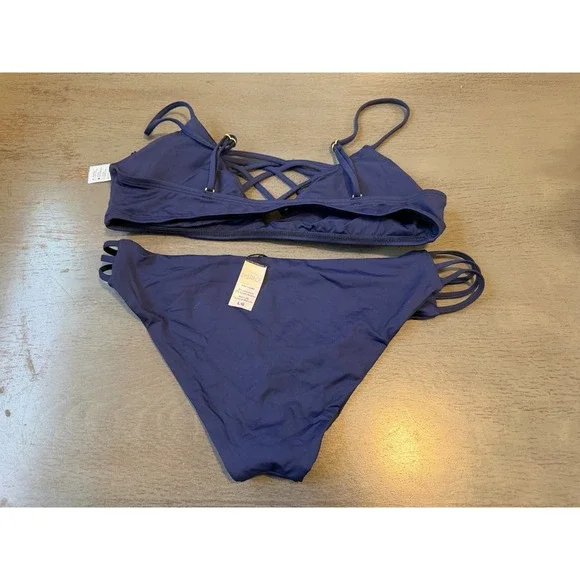 NEW blue strapppy  L  SPACE two piece swimsuit bikini  size large - Picture 2 of 2